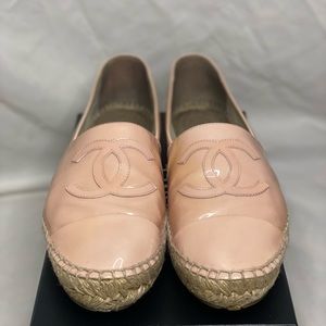Chanel pink patent leather espadrilles